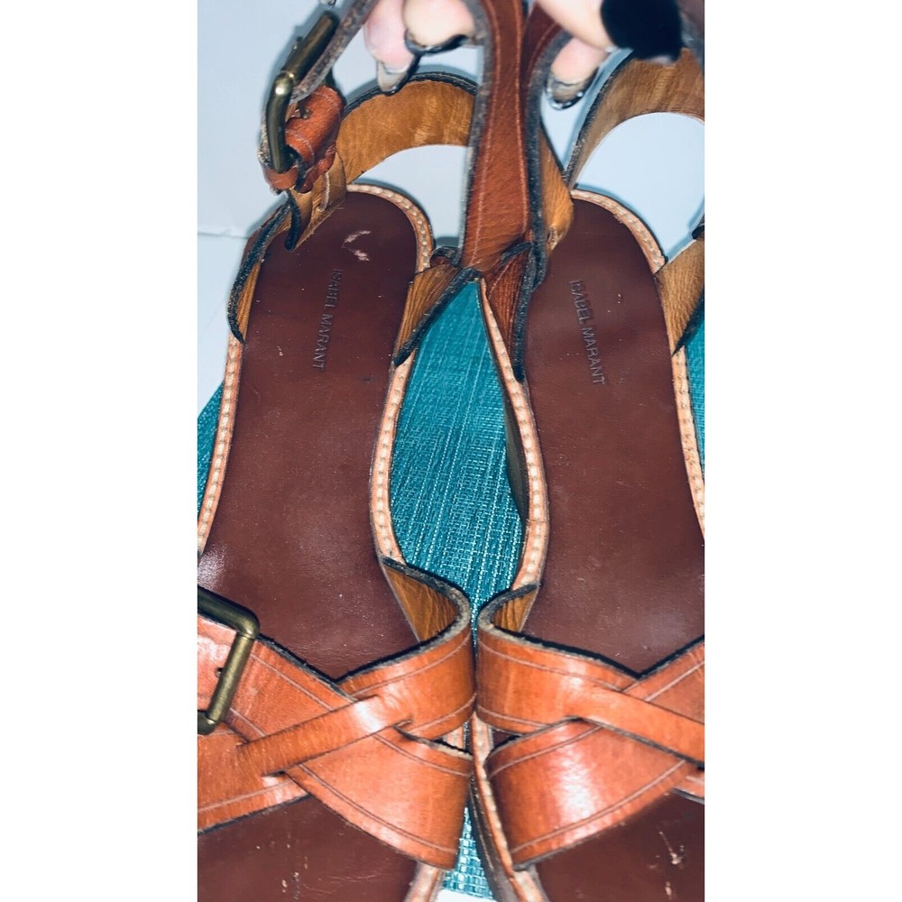 Isabel Marant 7 Hardy Brown Leather Wedge Heel Ankle Strap Buckle $695 - Picture 6 of 9